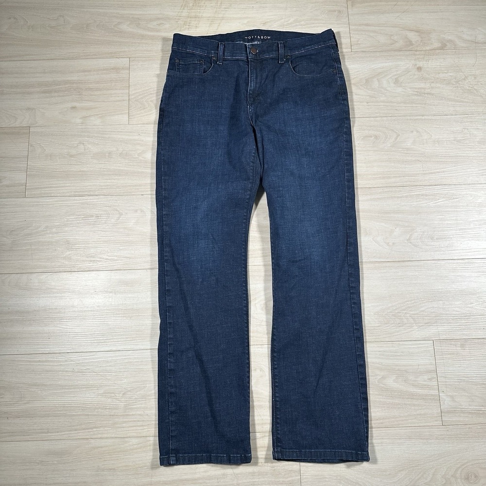 Mott & Bow Wooster Mens Jeans 34x32 Straight Leg Dark Wash Stretch Blue Denim